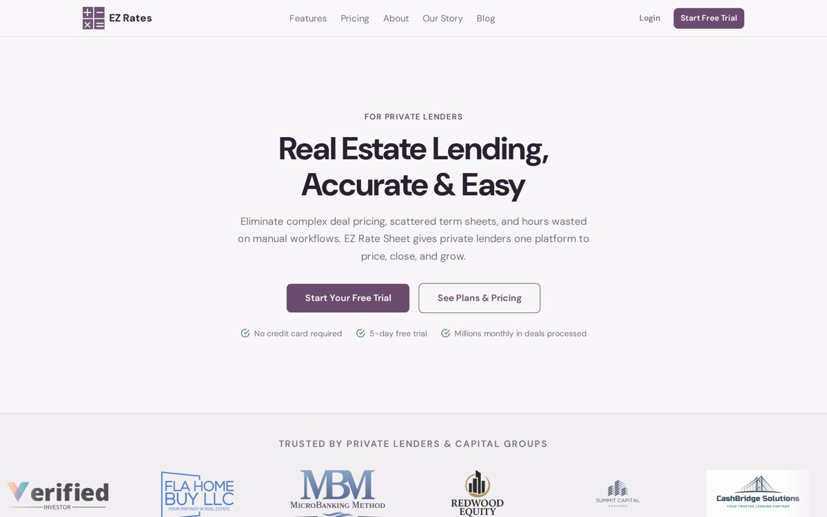 EZ Rate Sheet homepage