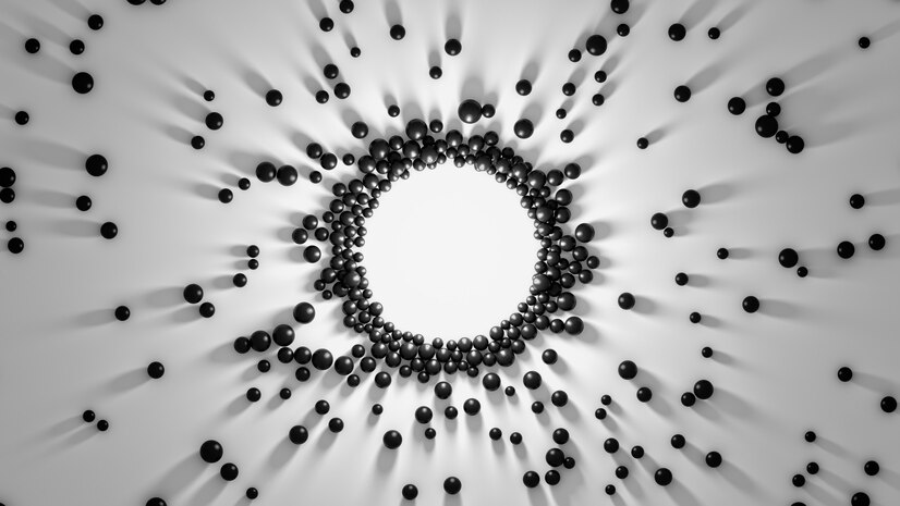 gathering black spheres center light background attraction objects with long shadows magnetic attraction objects central formation render 1217 2498