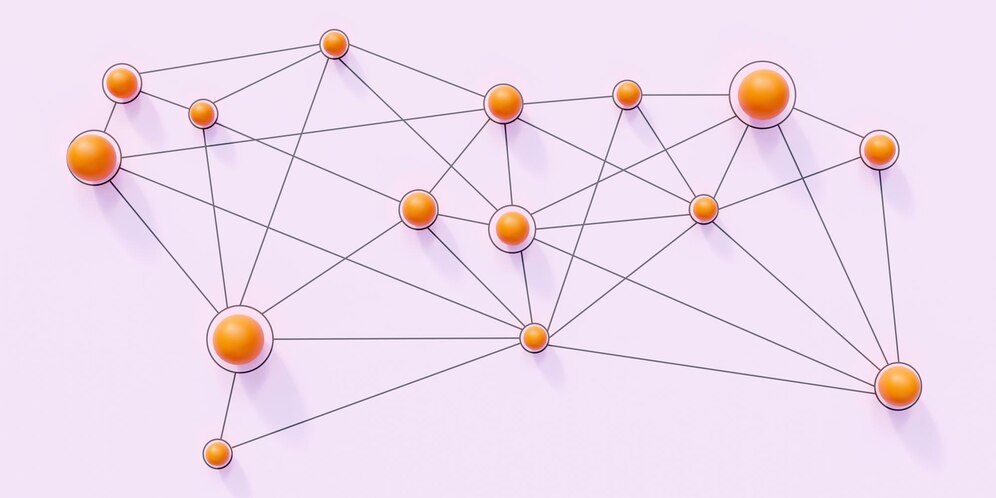 social media network concept orange ball linked pink background online connection 3d render 771335 3633
